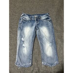 Vanity Women's 26 Capris Blue Distressed Sequin Flap‎ Pocket Denim